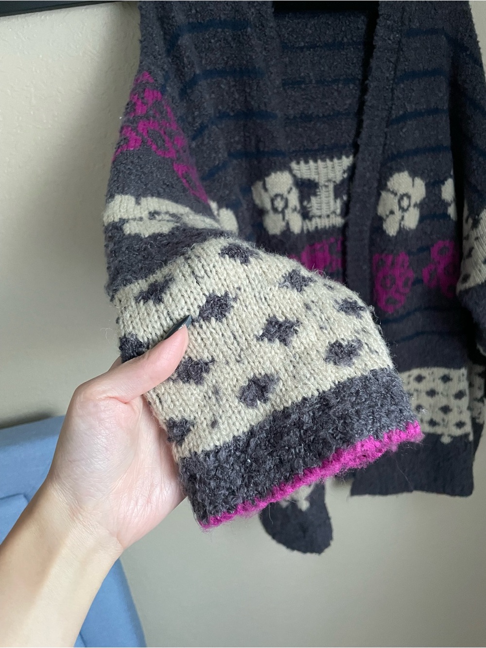 Natural Life Calla Jacquard Cardigan Sweater Size L/XL Charcoal Flower Boho Fun - Picture 10 of 11